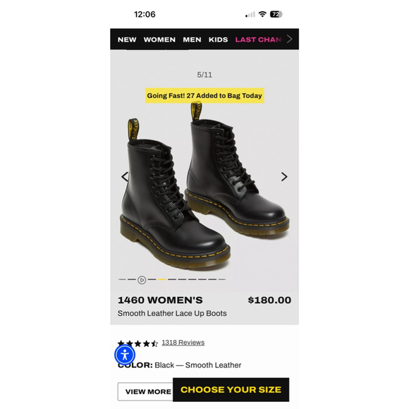 Dr. Martens 1460 Black Smooth Leather Lace Up Boots US 3 - Picture 15 of 16